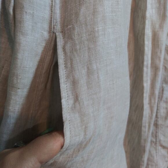 Tahari Neutral Linen Longline Open Front Jacket With Pockets Natural Size M - Picture 3 of 6